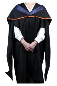 設計黑色兜帽飾有寬闊的橙色絲綢帶     訂製黑色畢業袍      授課型碩士法學博士     手袖開叉設計    拉鏈畢業袍    畢業袍生產商  香港城市大學  CITY U   DA501